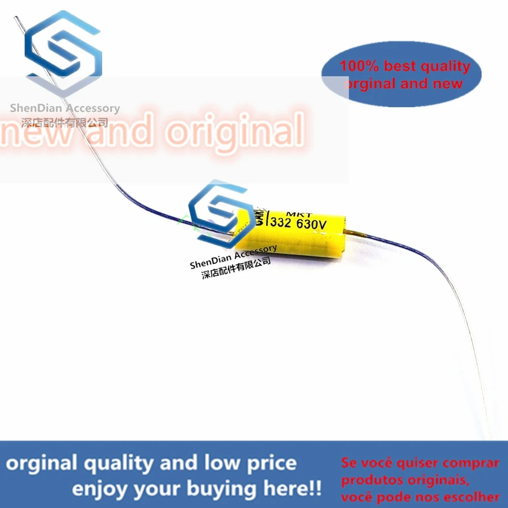 100pcs 630V Fever Promise Copper Feet Audio Audio 0.0033uf Yellow Through Heart Axial Amplifier Coupling Film Capacitor