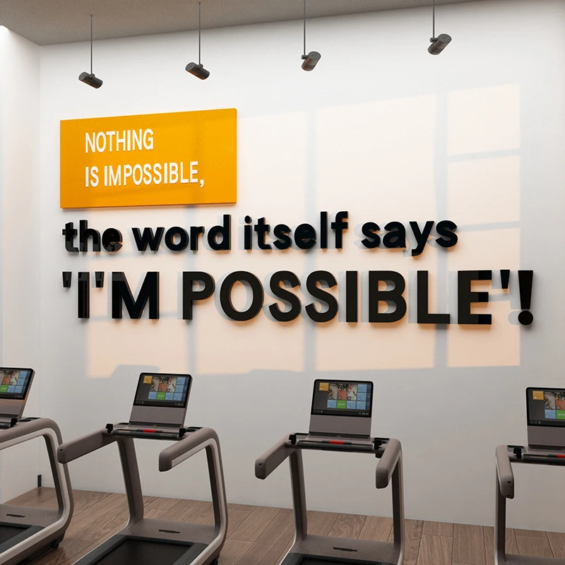 English letter NOTHING IS IMPOSSIBLE Acrylic Wall stickers for Living room Inspirational slogan Office sports hall decoration