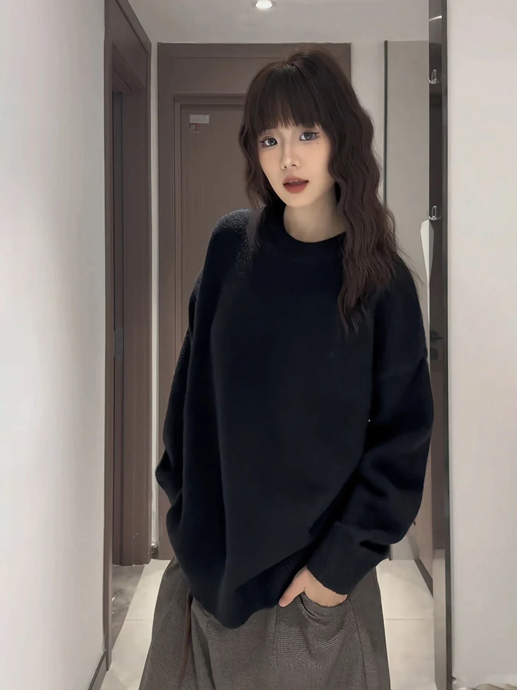 

Pure Bla round Ne Knitwear Men's Autumn Winter Soft Lazy Overhead Pullover Heavyweight American Retro Base Layer Jaet