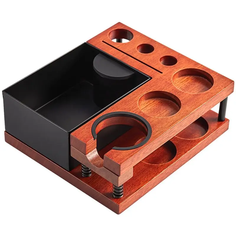 ABUN Espresso Knock Box, Tamping Station for 51 54 58mm Portafilters, Detachable Espresso Organizer Box, Wood Coffee Bar