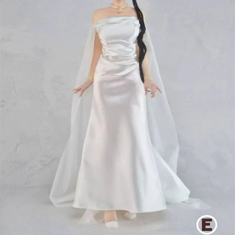 In Stock 1/6 Scale French Luxury Off-shoulder Bride Wedding Dress with Veil for 12in Female Action Figure Doll Clothes DIY