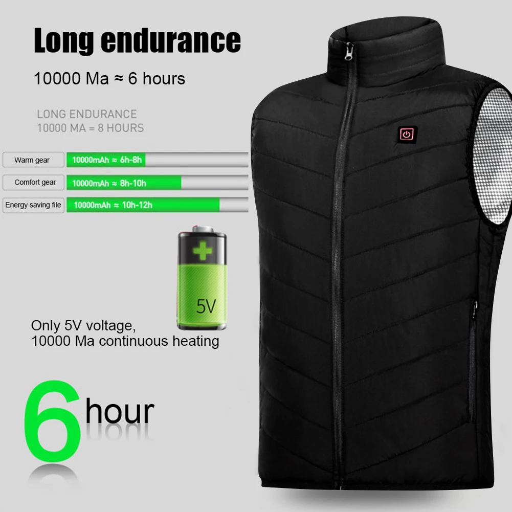 Intelligent Headed Waistcoat Zipper USB Electric Smart Heating Vest 9 Areas Zone for Outdoor Hunting for Sports Hiking Oversized