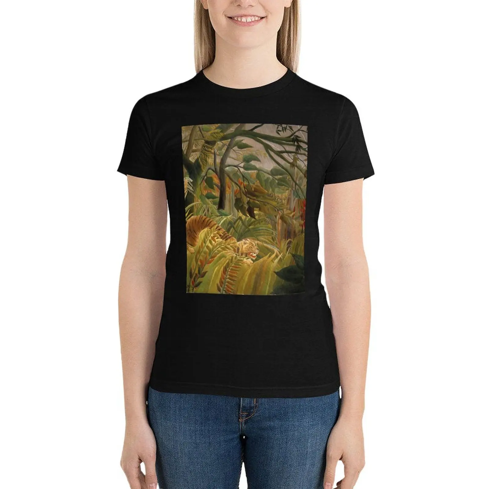 Surprised! or (Tiger in a Tropical Storm) - Henri Rousseau T-Shirt female graphics Women t shirt