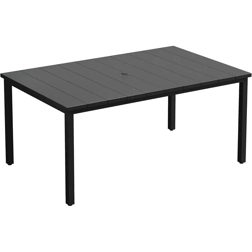 63 인치 직사각형 파티오 식탁 우산 구멍이 있는 금속 야외 테이블 전천후 6인 안정적인 내구성 미끄럼 방지 피트