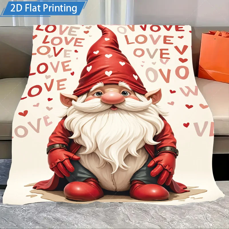 

1 шт. фланелевое одеяло, милое садовое одеяло с принтом гнома и любви, мягкий уютный декор на день Святого Валентина, чехол для дивана-кровати