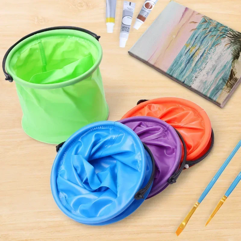 Creative Paint Brush Washer Portable Foldable Telescopic Pen Washing Bucket Painting Beach Bucket with Partition Layer School