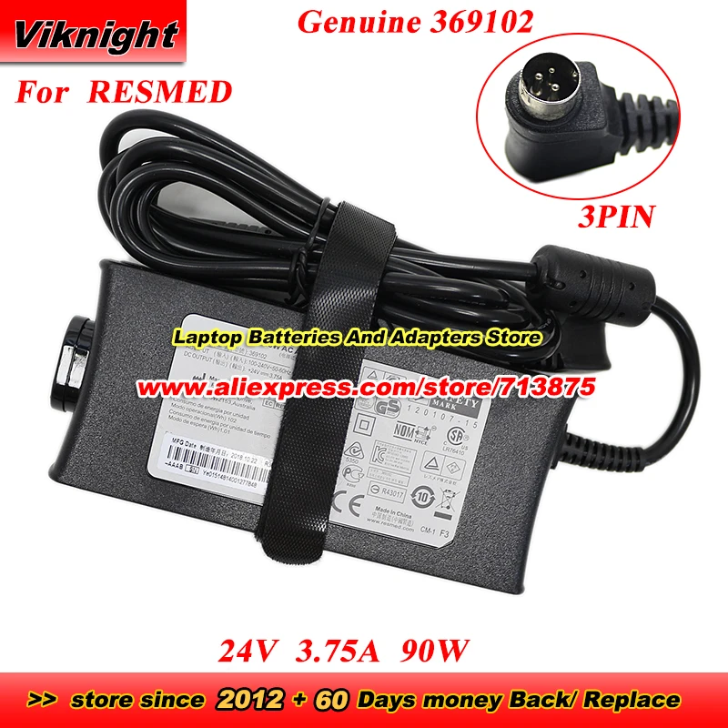 

Оригинальный 369102 24 В 3,75 А 90 Вт 3-контактный адаптер переменного тока для машин ResMed S9 SERIES CPAP S9 AUTOSET CPAP S9 IP21 IPX1 R360-760 DA-90A24