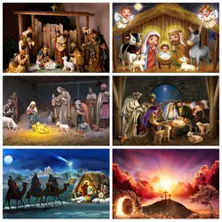 Birth of Jesus Christmas Photography Backdrop Nativity Scene Christian Holy Cross Bible Xmas Party Photographic Background Decor