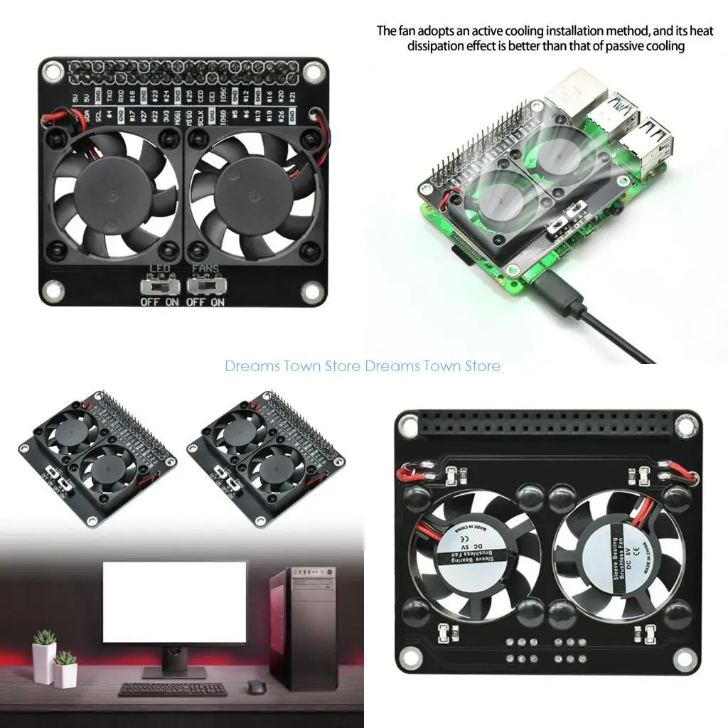

HX6A Cooling Expansion Board Double Fan Optimized Airflows Brass Spacer Design LED Lighting for Raspberry Accessories