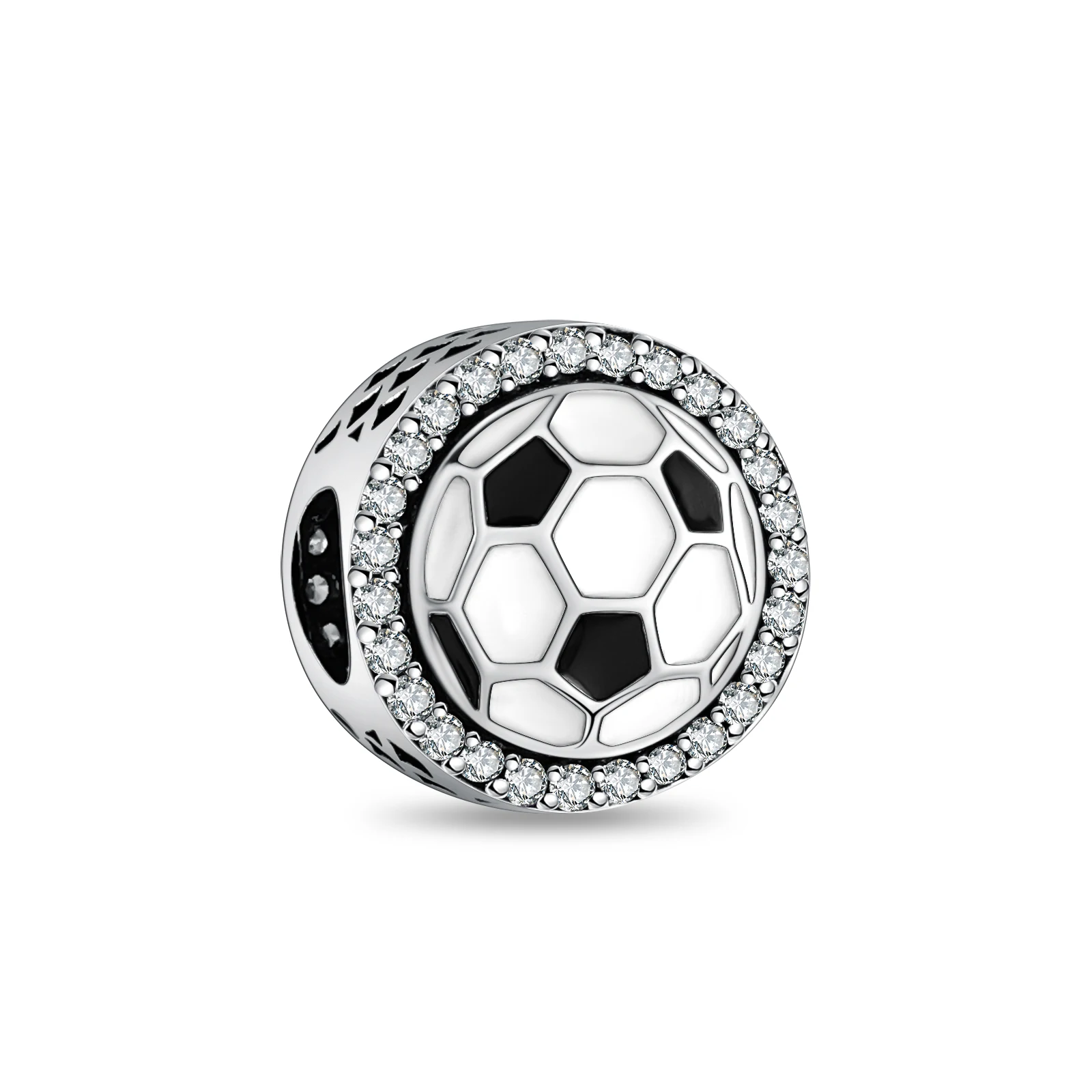 Silver Plated Charm Bead, Soccer Ball With Enamel Panel & P…