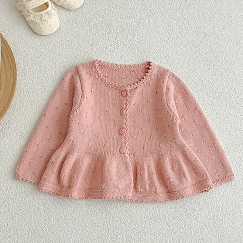 Autumn Spring Newborn Baby Girls Knitting Cardigan Long Sleeved Solid Color Knitted Cardigan Coat Toddler Baby Girls Sweater