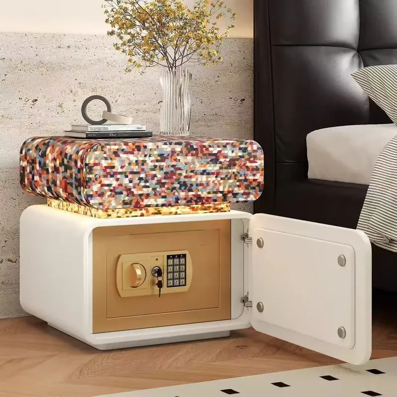 for Medieval Cream Style Solid Wood Bedside Table with Soft Upholstery Smart Storage Cabinet Safe Integrated Design for New