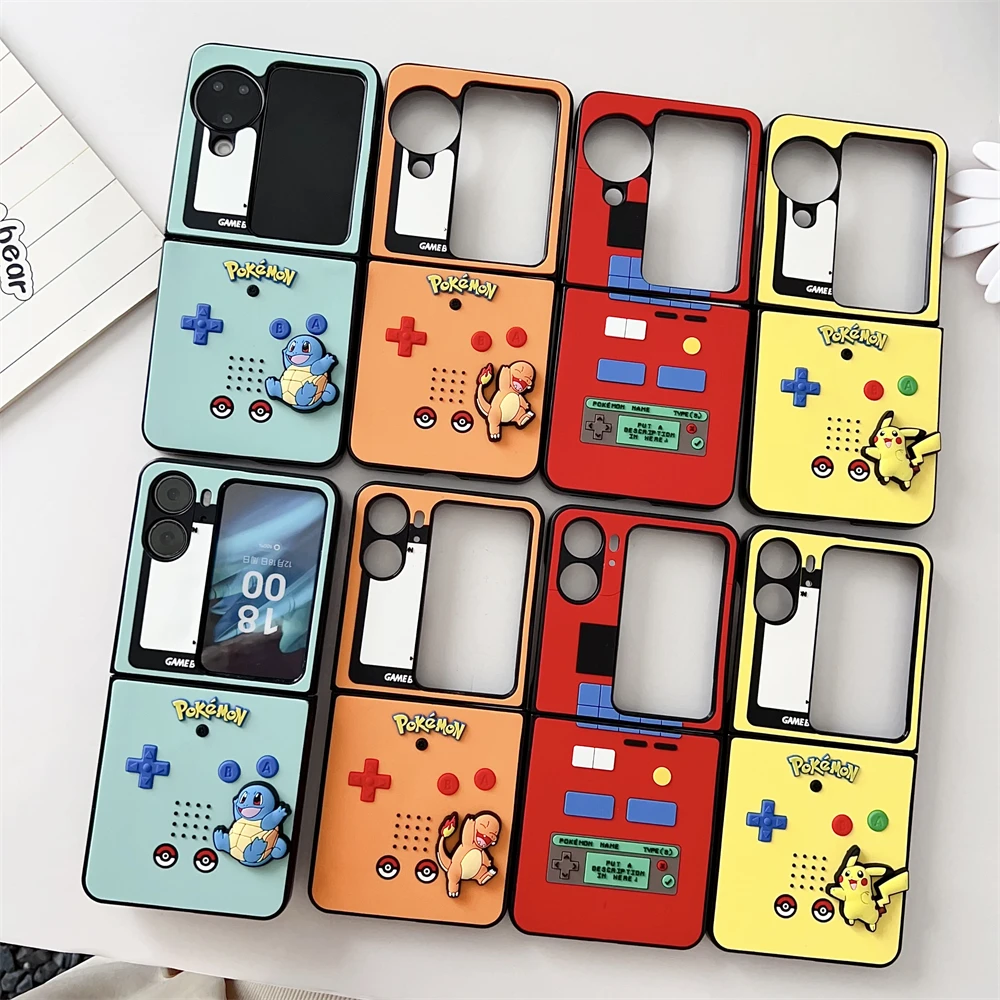 japan Anime P-Pokemon Phone Case For OPPO Find N2 Flip N3 Flip Charmander Squirtle P-Pikachus Cartoon Flip folding Leather Cover