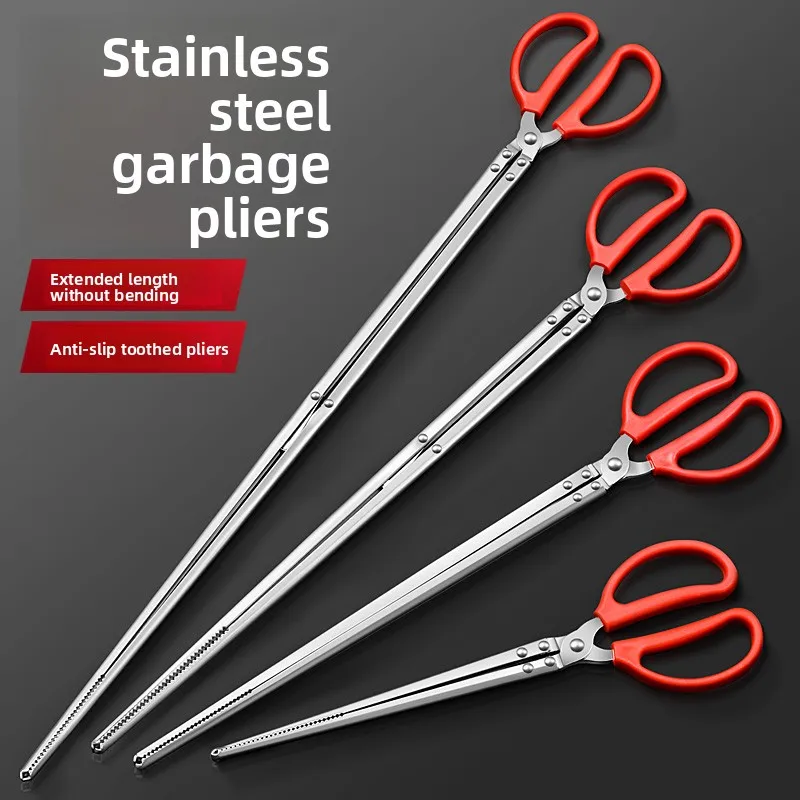 

Stainless Steel Long Nose Pliers Household Fire Starting Trash Grabber Sanitation Clamp Waste Collection Tool Carbon Clamp