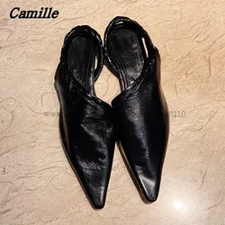 Solid Back Strap Shallow Casual Sexy Women Flats 2025 New Fashion Cap Toe Leather Shoes Pointed Toe All-Match Women Work Shoes