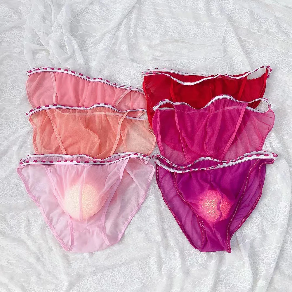 Underpants Panty Panties Underwear Sheer Mesh Bulge Pouch Bikini Briefs Thongs for Men's All Seasons in Random Color