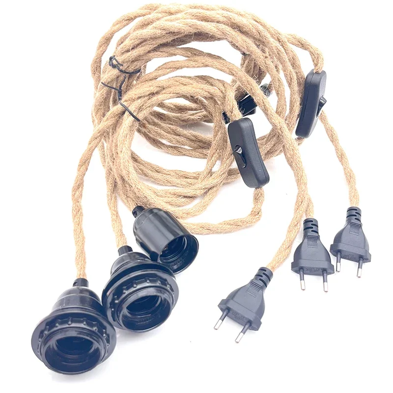 DIY Twisted Cord With Lamp Holder Rope Electrical Wire    Plastic Socket Vintage twisted cable with ON OFF Switch E27 EU Plug