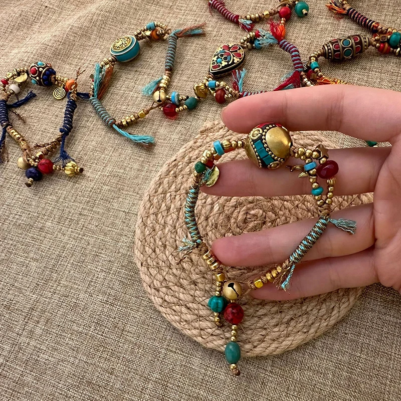 Hot Sale Ethnic Tibetan Style Creative Bell Bracelet Beaded Hand Rope Adjustable Jewelry Gift For Women