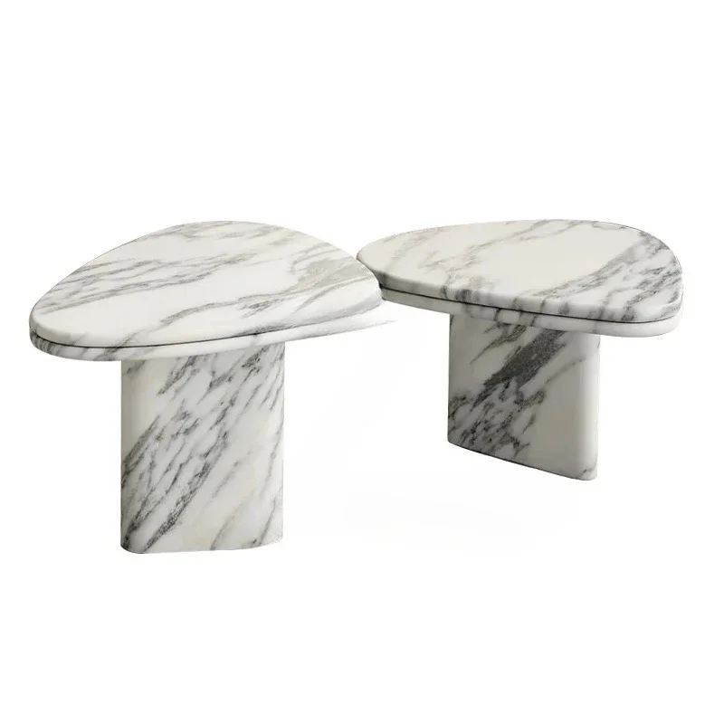 

Новый высококачественный дизайнерский журнальный столик из натурального мрамора нестандартной формы, большой белый мраморный столик с необработанными краями