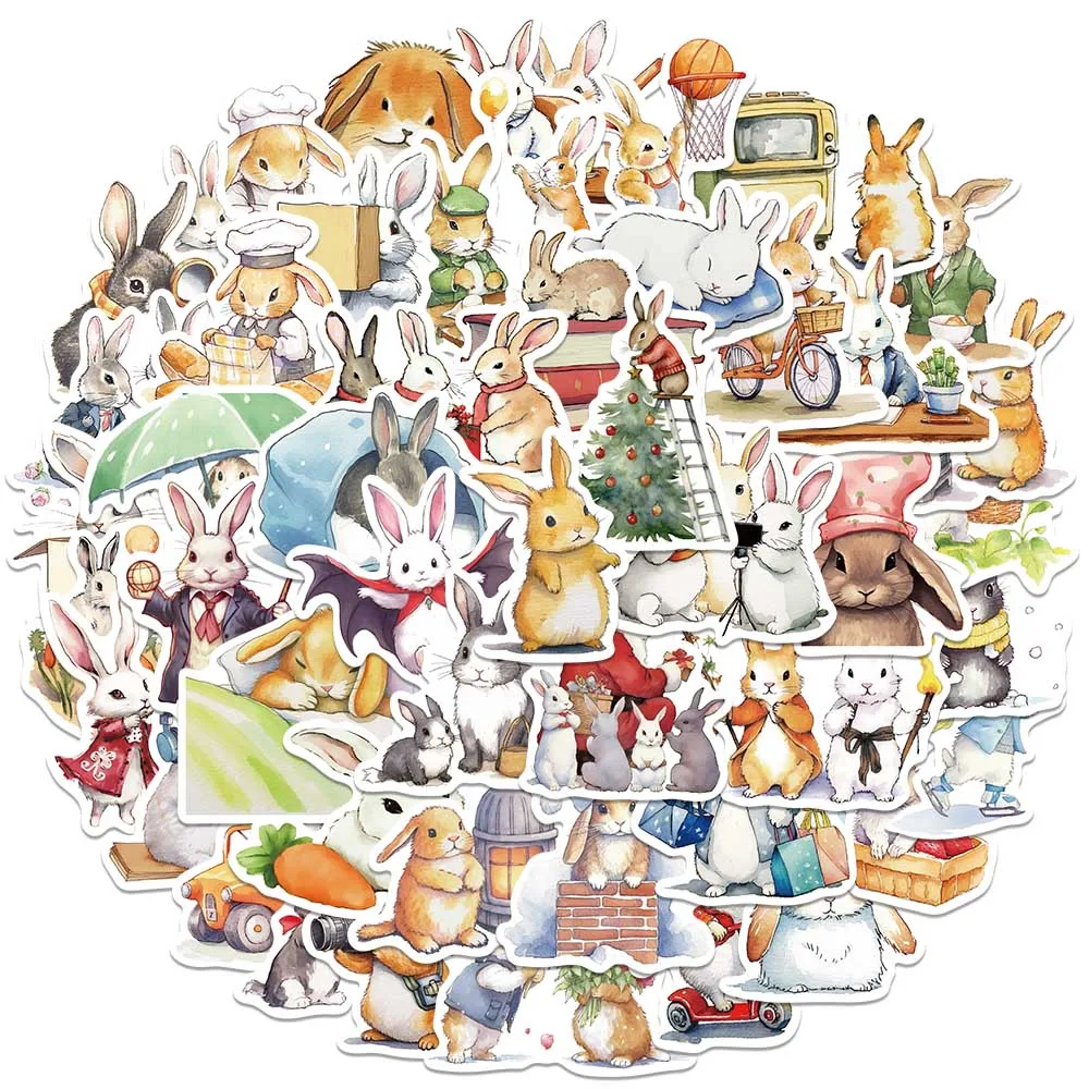 50pcs Funny Cute Cartoon Aesthetic Bunny Rabbit Stickers Laptop Decals Luggage Guitar Phone Vinyl Waterproof Graffiti