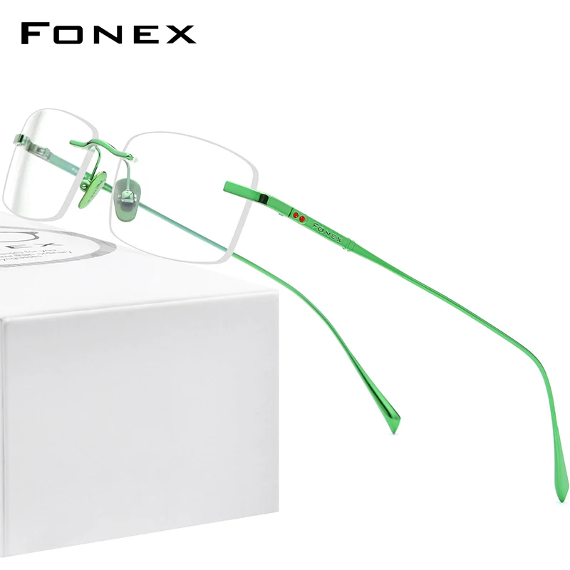 FONEX Pure Titanium Glasses Frame Men Rimless Square Eyeglasses 2021 New Luxury Women Eyewear 8562