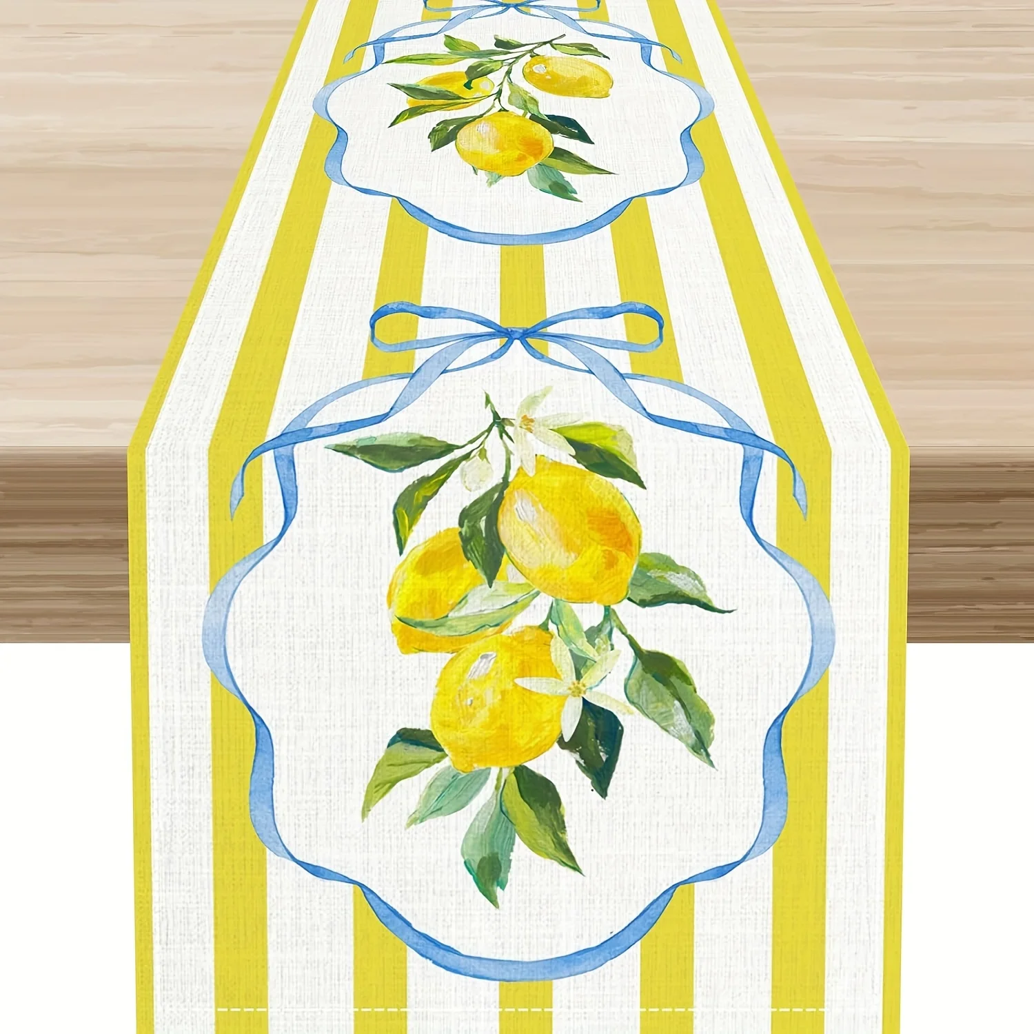 Summer Lemon Yellow White Striped Linen Table Runner Home Decoration Washable Farmhouse Kitchen Dining Table Runners Party Decor