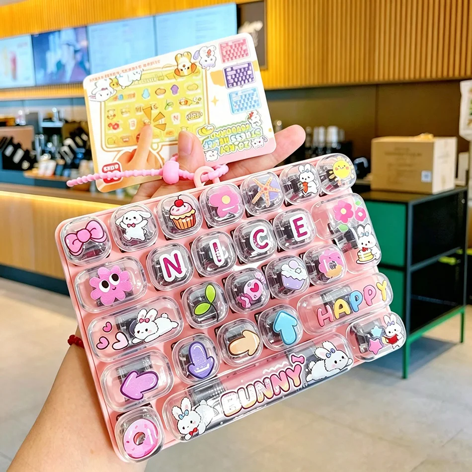 26Grid Keycap Clicker Anti‑Stress Fidget Keyboard Keychain Decompression Button Lovely Bunny Hand Relax Party Favor Gift