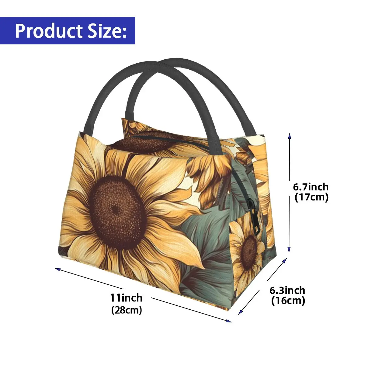 Golden Sunflower Cluster Botanical Drawing Insulated Lunch Bag for School Picnic Storage Food Boxes  Cooler Thermal Lunch Box