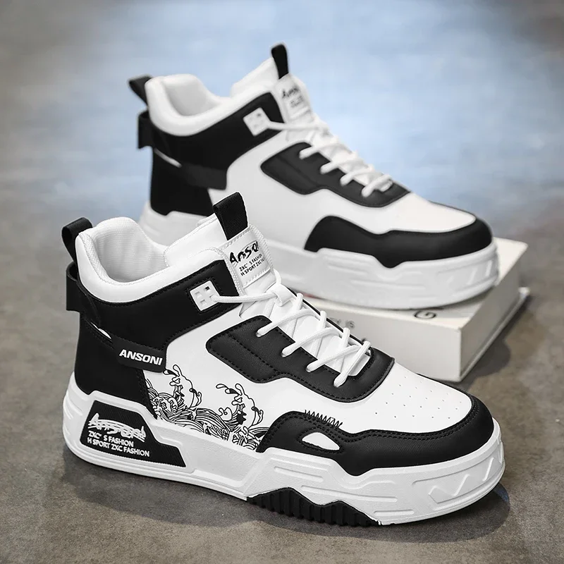 

Мужская спортивная обувь с высоким берцем, лето-осень, оригинальная универсальная повседневная обувь с высоким берцем, модная обувь из полиуретана с круглым носком