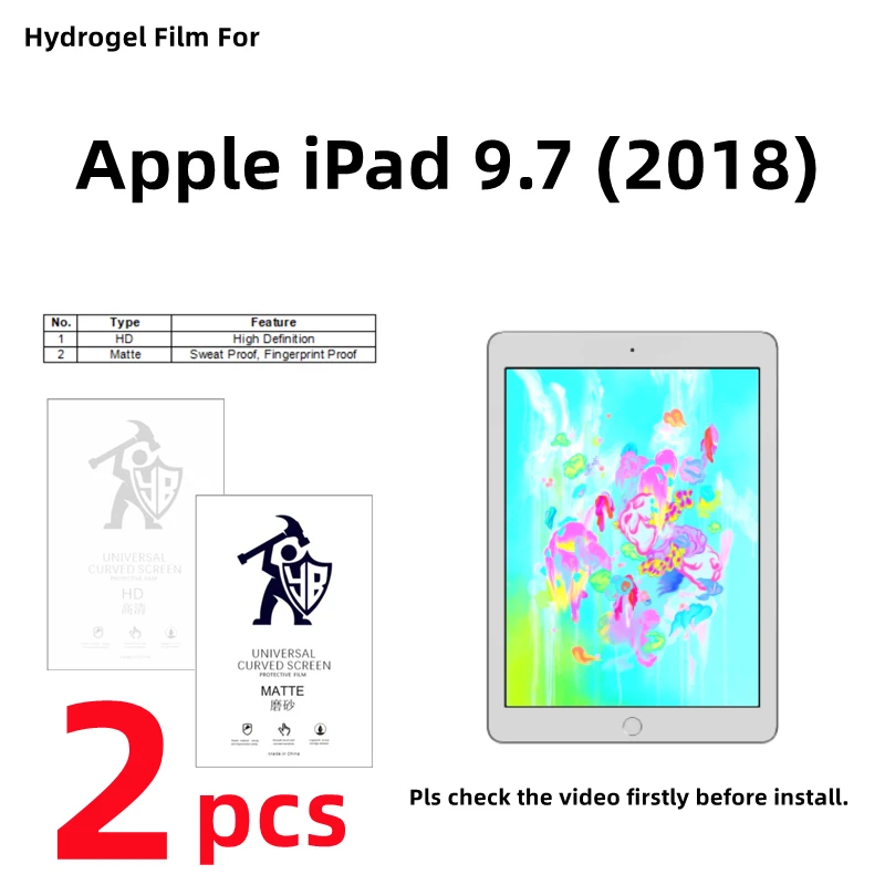

2pcs HD Hydrogel Film For Apple iPad 9.7 2018 Matte Screen Protector For iPad 9.7 (2018) Clear/Frosted Full Cover Protective Fil