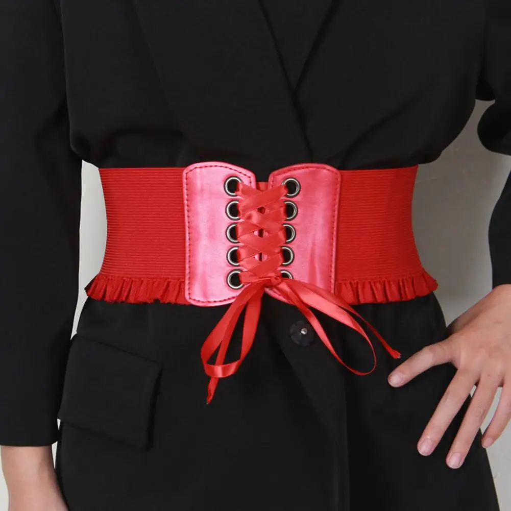 

Wide Belt For Women Lace Up Tied Waspie Elastic Fashion Corset Waistband Elastic Belts For Woman