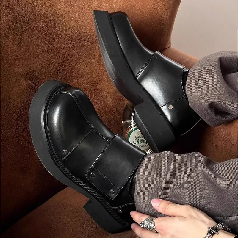 

Trendy Men's Slip-On Shoes Thick Bottom Fashion Loafers Commuter Leather Shoes Korean Style Big Head Shoes