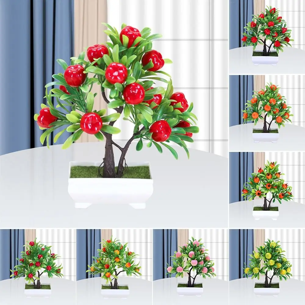 New Plastic Artificial Plants Bonsai Small Fruit Tree Tree Pot Orange Pomegranate Plant Decor Home Room