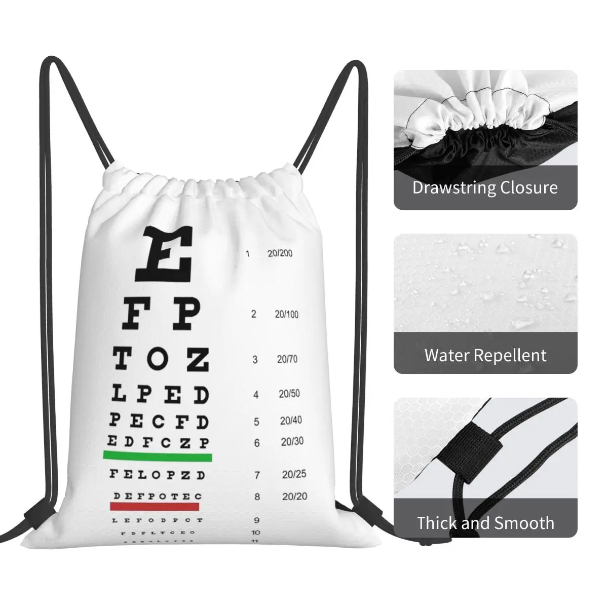 Geek Snellen Eye Test Letter Chart Ophthalmologists Backpacks Portable Drawstring Bags Sundries Bag Book Bags For Travel School