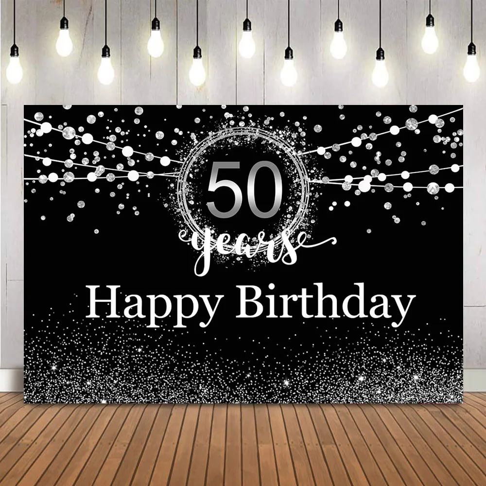 

Sliver Glitter Birthday Background fifty Happy Birthday Theme Photo Backdrop 50th Birthday Adult Women Party Decoration Supplies