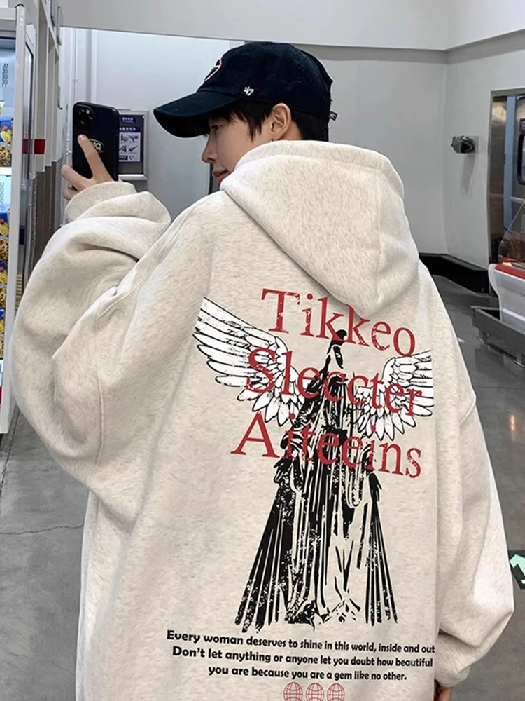 

Men's Fce Lined Hoodie Spring Autumn American Retro Loose Hip Hop Sle Printed High Street Faion Casual Sweatirt