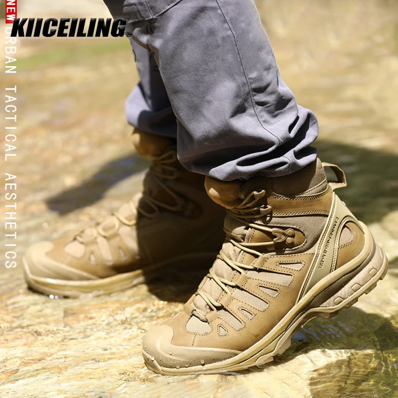 KIICEILING K4D, Cow Leather, Mens Boots, Combat Desert Tactical Boots, Safety Shoes, Motorcycle Boots, Boots Men, Shoes for Men