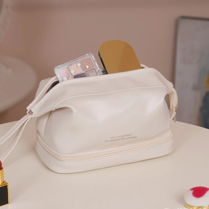

Double Layer Cosmetic Bag Large Capacity Portable Toiletry Bag Waterproof PU Travel Women's Makeup Storage Bag Organizer