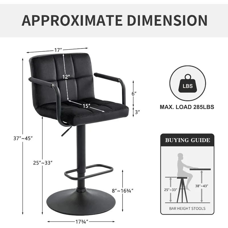 Furnimart 조절식 바 스툴, 회전 바 스툴 세트, 4 카운터 스툴, 팔걸이 및 발받침 커버 바 의자 키트