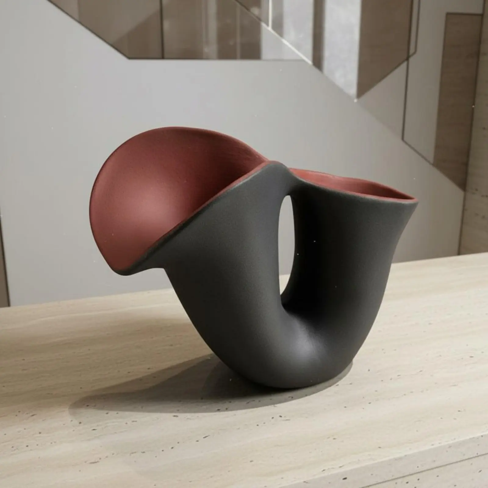 2 Pieces Geometric Ceramic Vase Artistic Display Piece Abstract Vase House Decoration Matte Finish Home Decor for Bookshelf