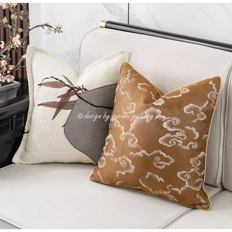 GUVINCI New Chinese Style Auspicious Clouds Jacquard Throw Pillow Cover Luxury Decorative Cushion Case For Apartment Hotel Villa