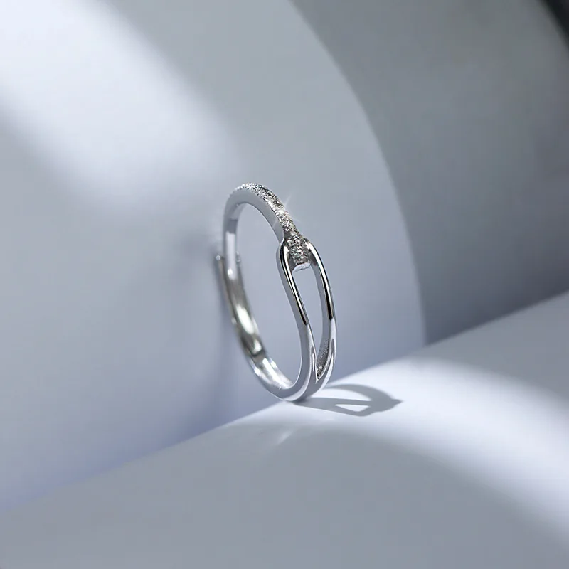 Shiny Designer 925 Sterling Silver Adjustable Hollowed Zircon Rings for Woman Valentine's Day Gift Fashion Temperament Jewelry
