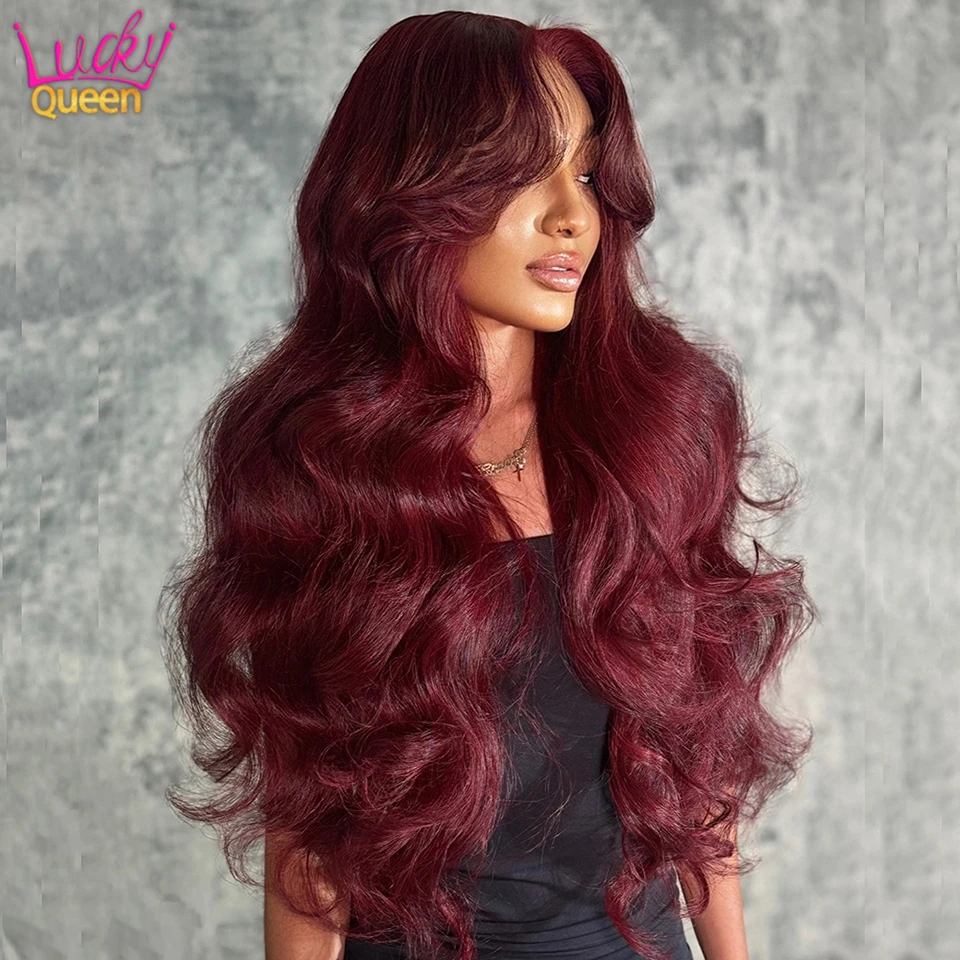 

Dark Burgundy Lace Front Wigs Human Hair Pre Plucked With Baby Hair 13x6 Lace Frontal Human Hair Wigs for Black Women Body Wave