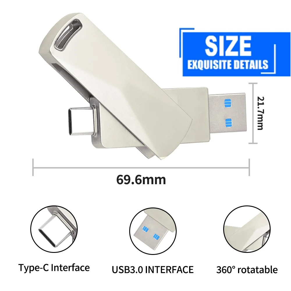 USB 3.0 High Speed Pen Drive 256GB 128GB 64GB Metal Memory Card Pendrive Flash Drive Memoria Type-c USB Stick 32GB 16GB