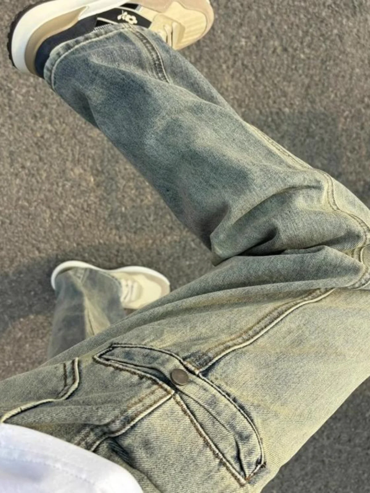 

American Sle Mud Brown Jeans Men's Slim Fit Casual Workwear Long Pants Straight Leg Loose Jeans Spring Autumn High Street