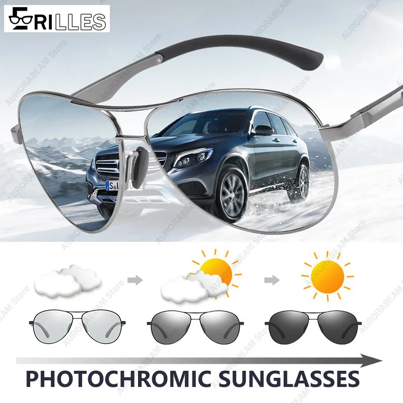 

Photochromic Polarized Sunglasses for Driving, Safety Metal Frame Sun Glasses Men Women, Anti-Glare, Outdoor Use Unisex Design