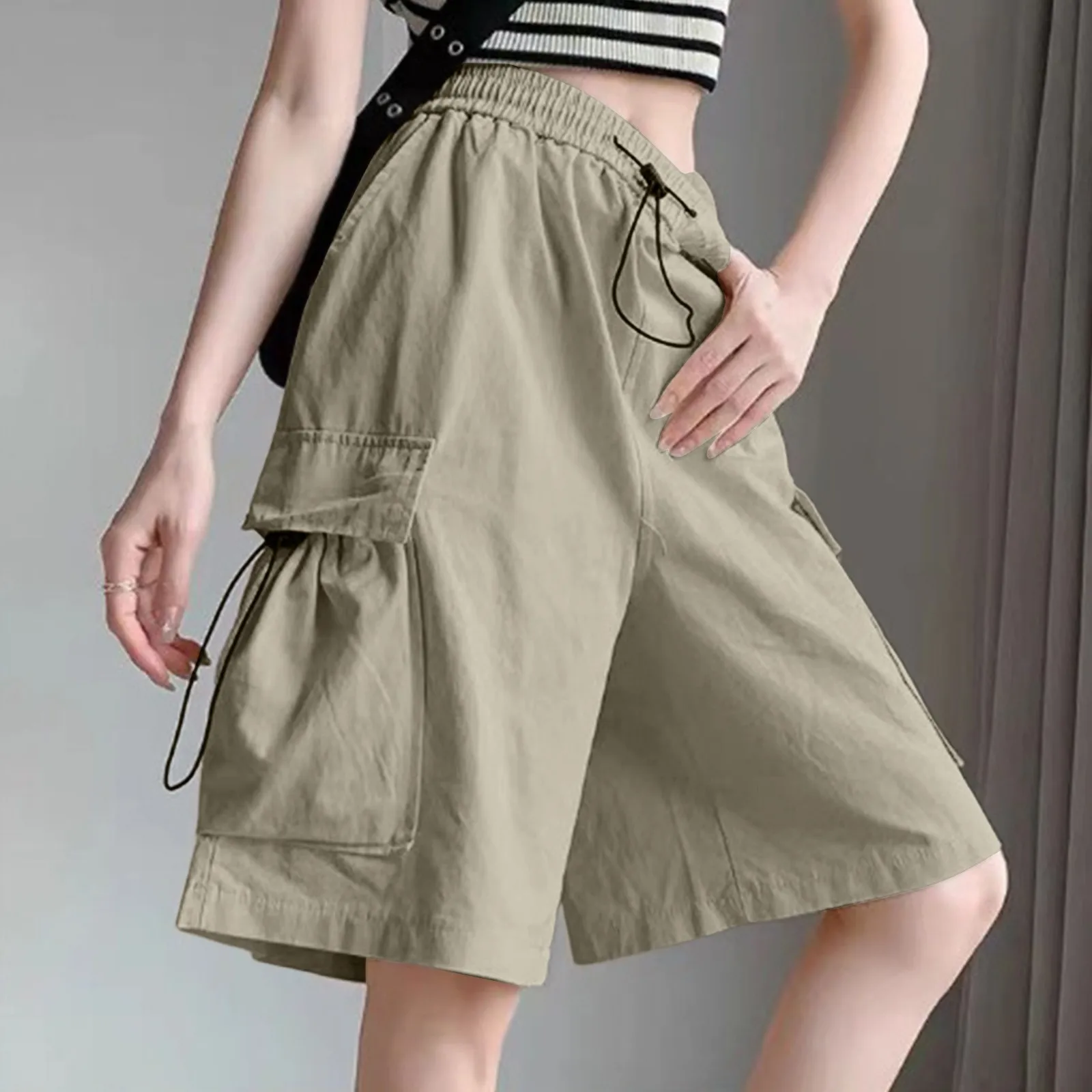

Летние шикарные свободные однотонные рабочие брюки для женщин, модные удобные шорты с множеством карманов, уличная одежда, повседневные шорты-карго