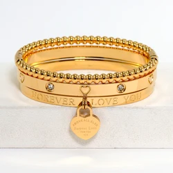 Stainless Steel Stackable Love Heart Bracelet Jewelry Sets, for Women's Daily Wear, Gift to Girlfriends, Birthday Gifts