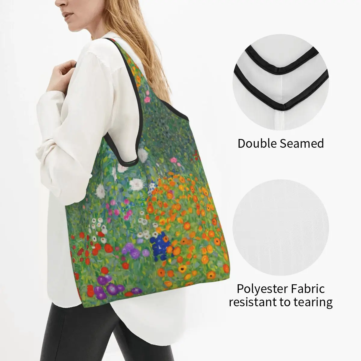 Gustav Klimt Flower Garden Groceries Tote Shopping Bags Women Funny Painting Shopper Shoulder Bag Big Capacity Handbag