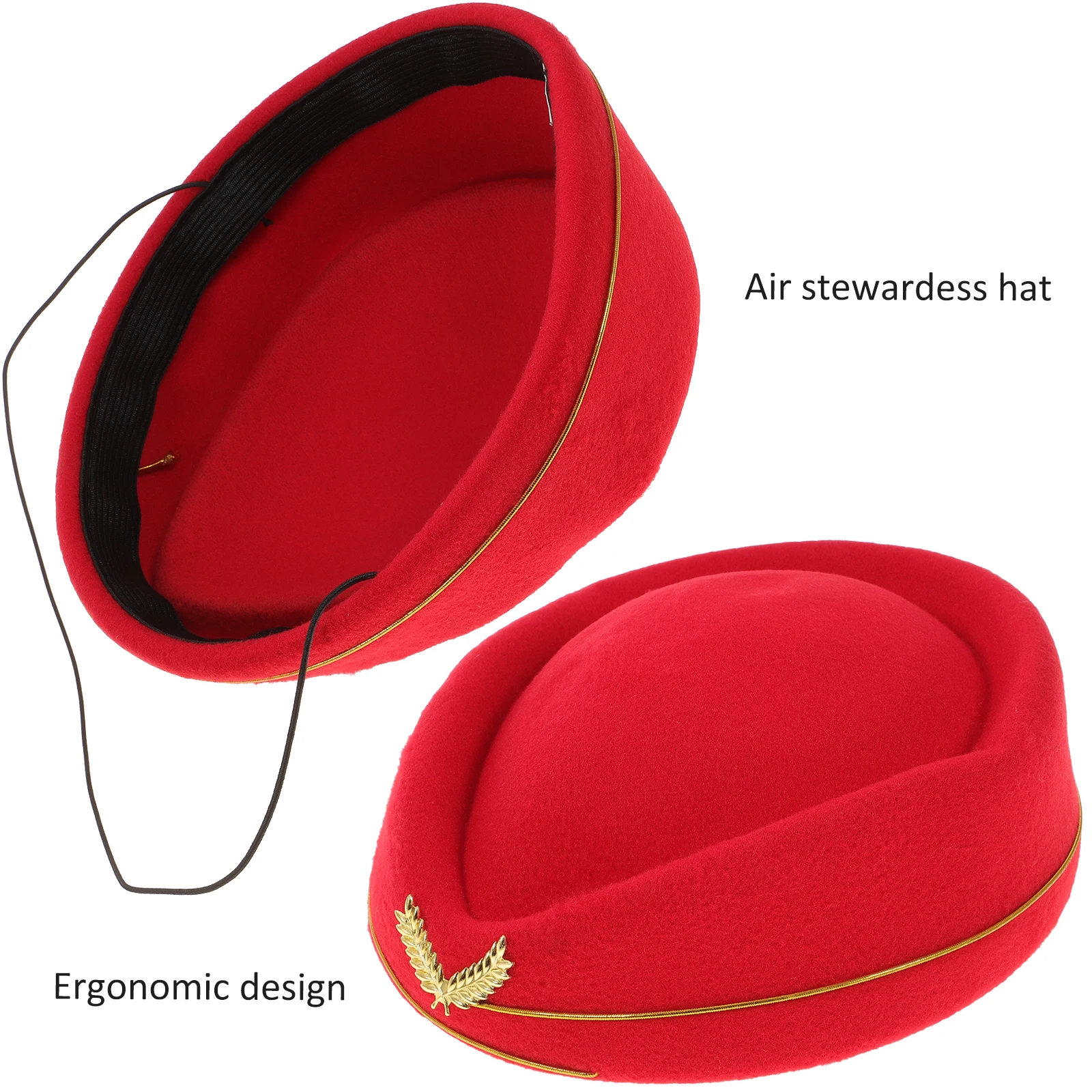 

Stylish Airline Stewardess Hat Felt Cap Women Red Flight Attendant Beret Woolen Fashion One Size Fits Most Lightweight